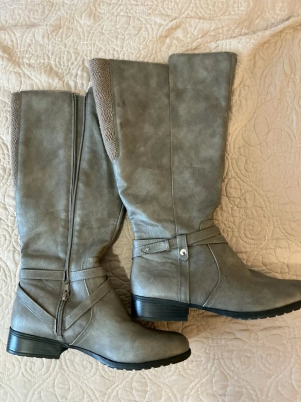 Life Stride Xtrovert Gray Riding Boots Sz 10 Wide Calf
